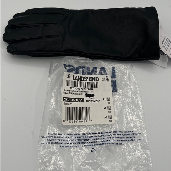 Lands' End Womens Cashmere Lined Gloves Reg XL Black Sheep Leather Elegant NWT - Picture 7 of 7